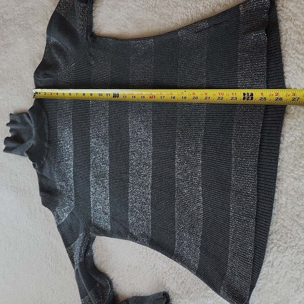 Gray Silver Shimmer stripes stretch sweater Gap L
